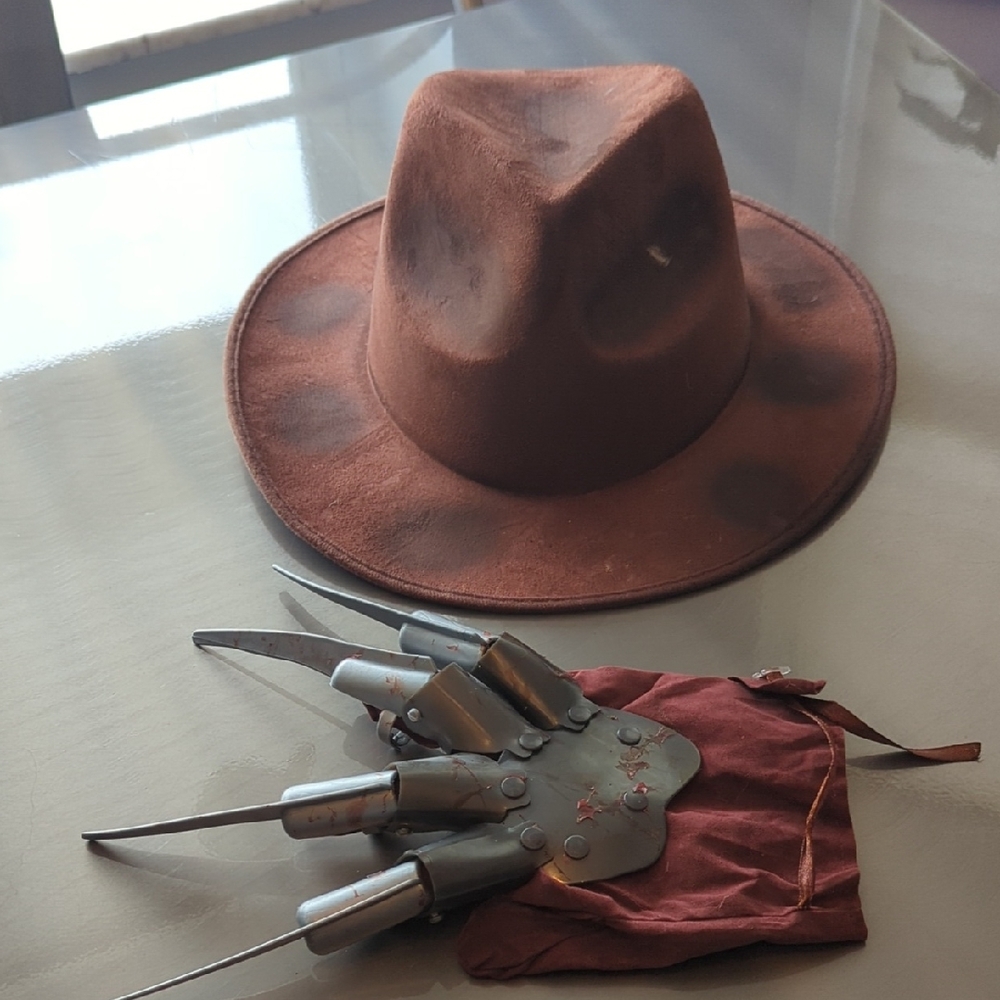 Brown Fedora Hat and Glove Set